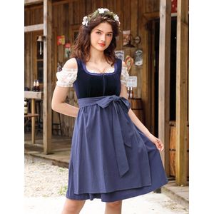 Dirndljurk Midi-dirndljurk voor dames, kort, 3-delige set inclusief dirndljurk, schort en dirndlblouse voor Oktoberfest Blauw-2 42