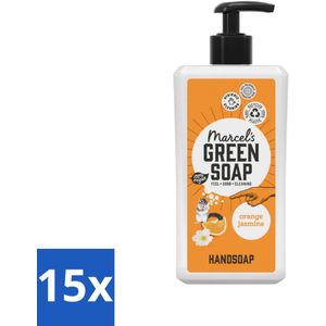 15 x Marcel's Green Soap - Handzeep - Sinaasappel & Jasmijn - Voor dagelijks gebruik - 500 ml - Handzeep Orange En Jasmijn - Natuurlijke Handzeep - Plantaardige Handzeep - Handverzorging - Handzeep Voor Dagelijks Gebruik