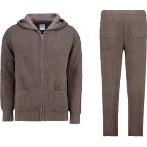 Courier Atelier Fluffy Dames Huispak Taupe - Huispak Dames - Joggingspak - Trainingspak - Ultra Zacht - Dames Vesten met rits - Joggingsbroek - Huispak