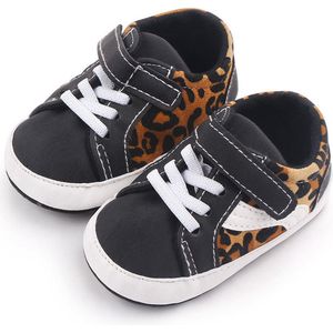 Baby schoentjes - babysneakers van Completebabyuitzet - klittenband - Schoenmaat 18-19 – 0-6 maanden (11cm) - Zwart, Luipaardprint