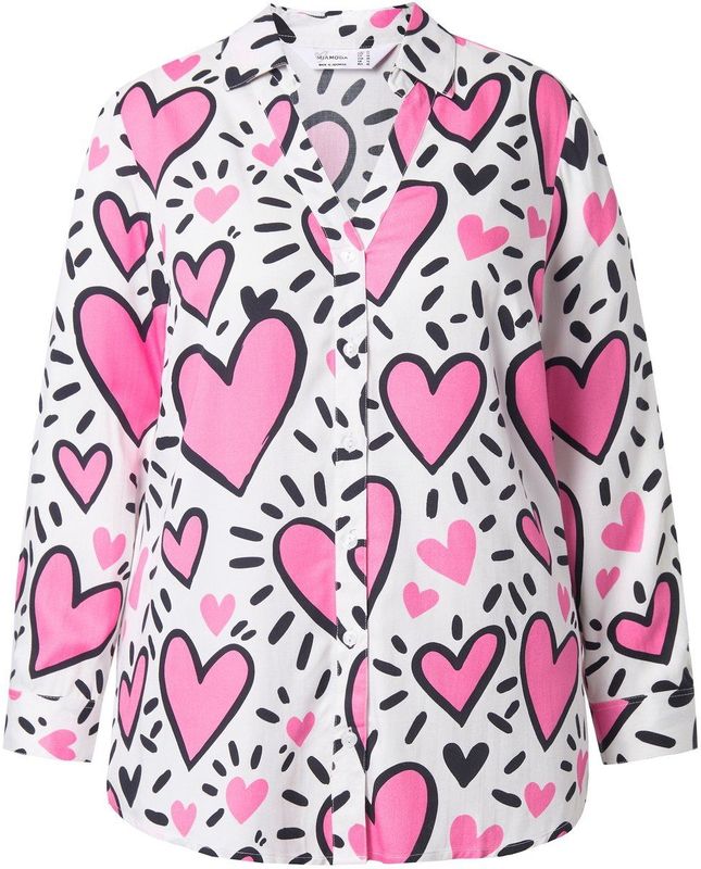 MIAMODA - Dames - Blouse comfort fit hartmotief lange mouw - Sneeuwwit - Maat 42