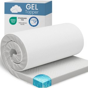 ELONEO gel topper 100x190cm, matras topper van 5 cm hoog gel traagschuim, ademende 3D mesh hoes, comfortabele matras topper voor bed en boxspring incl. Hoeklussen