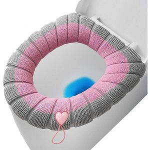 Zachte toiletbrilhoes - Toiletbrilhoes - Zachte toiletdekselhoes - Warme toilethoes - Met handvat - Rekbare badkamertoiletbrilhoes voor de winter - Zacht en warm - Past op de meeste ovale toiletbrillen - Grijs, Roze