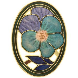 Behave® Dames Broche ovaal bloem viooltje paars blauw - emaille sierspeld -  sjaalspeld  5 cm