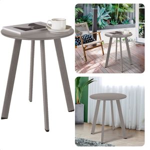 Cheqo® Metalen Tafel - Bijzettafel - Tuintafel - Nachtkastje - Tafeltje voor Binnen en Buiten - 40 cm Diameter - 49 cm Hoogte - Gepoedercoat - Mat Taupe - 50 kg Draagvermogen