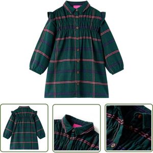 vidaXL Meisjesjurk - Kinderjurk - Kinderjurk met lange mouwen en ruches 140 donkergroen - Groene Jurk - Jurkje - Langmouwig