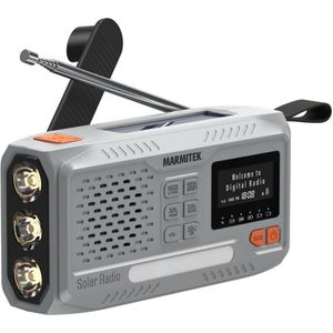 Marmitek RESQ 100 Noodradio - opwindbare en solar radio met DAB+/FM – Powerbank 4500 mAh (laden met 10W) – Kleurenscherm en LED-zaklamp – Spatwaterdicht en betrouwbaar – Onderdeel noodpakket - Ideaal bij stroomuitval of noodsituaties