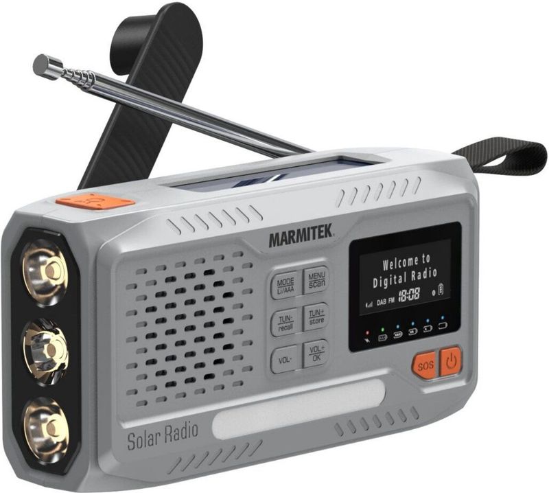 Marmitek RESQ 100 Noodradio - opwindbare en solar radio met DAB+/FM – Powerbank 4500 mAh (laden met 10W) – Kleurenscherm en LED-zaklamp – Spatwaterdicht en betrouwbaar – Onderdeel noodpakket - Ideaal bij stroomuitval of noodsituaties