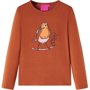 vidaXL - Kindershirt - met - lange - mouwen - 128 - cognackleurig