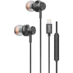 TUNIQ - Zwarte Bedrade Oortjes - Aluminium - Lightning - Met Microfoon