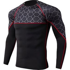 E-shop4u® - Thermisch T-Shirt Mannen - Lange Mouw - Compressie - Snel Droog - Ski Ondergoed - Maat S - Rood Wit