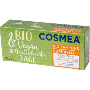 Cosmea® | 3 x 16 biologische tampons Super | Vegan | gemaakt uit 99,7% duurzame grondstoffen