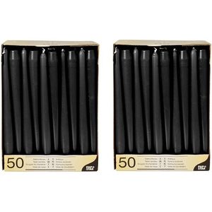 Voordeelverpakking zwarte dinerkaarsen/kandelaarkaarsen - Gotische kaarsen zwart 100 stuks 25 cm - Tafel decoratie kaarsen