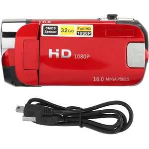 1080P Digitale Camera 16MP – 2.4 Inch Draaibaar Scherm met 16x Zoom en Vullicht – HD Video Recorder met Oplaadfunctie, Selfie Mode & Externe Microfoon Ondersteuning - Camcorder - Videocamera - Rood