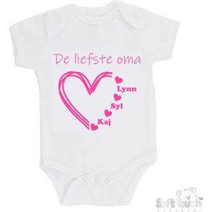 100% katoenen Romper ""De liefste oma met de namen van 3 kleinkinderen"" Meisjes Katoen Wit/roze Maat 56/62