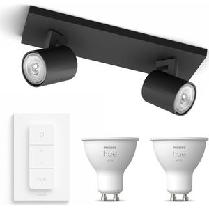 Philips myLiving Runner Opbouwspot met Hue White GU10 & Dimmer - Spotjes Opbouw - Bluetooth - 2 Lichtpunten - Zwart
