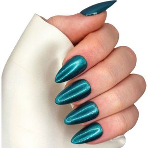 SD Press on Nails - B-239 - Plaknagels - Nagelset 20 Nagels - Blauwgroen Shimmer - Gellak - Nagellak - Kort Stiletto - Nepnagels met Lijm - Kunstnagels - Nail Art - Handmade - Valse nagels - Nagelvijl - Accessoires - Stiletto Nagels