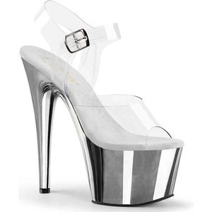 Pleaser - ADORE-708 Sandaal met enkelband, Paaldans schoenen - US 7 - 37 Shoes - Zilverkleurig/Transparant