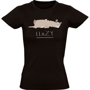 Lama Llazy Dames T-shuirt - lui - sloom - rustig - ontspannen - slaap - lief - alpaca - woordspeling - dieren - taal - engels - humor - grappig