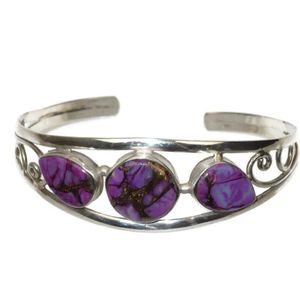 925 Zilveren Dames klemarmband paarse koper turquoise steen - 925 sterling zilver