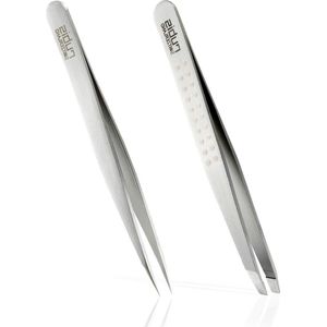 Wenkbrauwpincet schuin - splinterpincet met puntige punt van roestvrij staal - set van 2