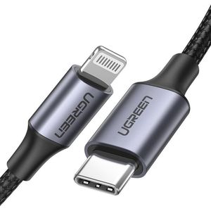 UGREEN USB C Lightning Kabel MFi Gecertificeerd Nylon PD Oplader Cable Voor iPhone 12/12 Mini/ 12 Pro/ 12 Pro Max/SE/ 11/11 Pro/X/XR/XS MAX/ 8/8 Plus, enz. (1Meter)