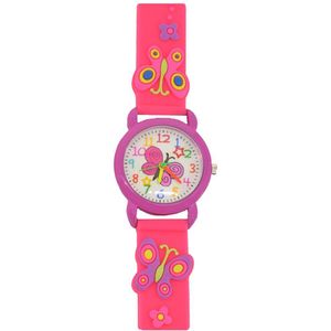 Kinderhorloge - 3D Vlinder Roze | Siliconen | Ø 25 mm