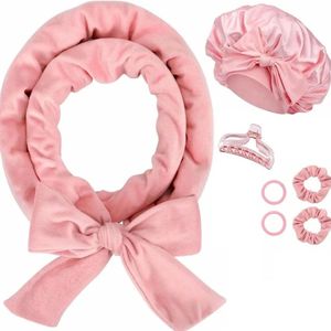 Krultangen - Hittevrije krullen, hittevrije krullerset, hittevrije haarwellingen hoofdband, zachte nachthaarwellingen voor medium en lange haren (roze, groot)