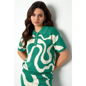 Top organische strepen print - polo - dames - gebreid - nieuwe collectie - lente/zomer - groen - maat L