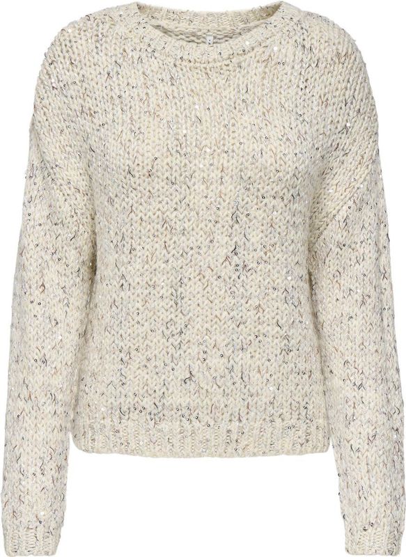 Only - Onlwinter Ls Sequins O-neck - Gebreide Pullover - Beige
