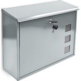 Relaxdays brievenbus hangend - met slot - 2 sleutels - 33 x 34,5 x 10,5 cm - metaal - muur - zilver