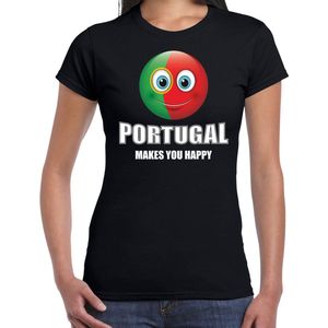 Portugal makes you happy landen t-shirt met emoticon - zwart - dames - Portugal landen shirt met Portugese vlag - EK / WK / Olympische spelen outfit / kleding XXL