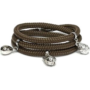 NIEUW - Jolla - dames wikkelarmband - zilver - touw - bedels - Charm Rope Wrap - Bruin