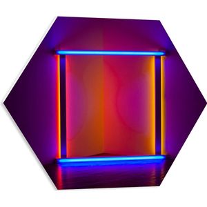 PVC Schuimplaat Hexagon - Vierkant met Felle Kleuren Leunend Tegen de Muur - 50x43.5 cm Foto op Hexagon (Met Ophangsysteem)