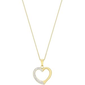 Lucardi Dames 9 Karaat bicolor ketting met hanger open hart - Ketting - 9 Karaat - Zilver- en Goudkleurig - 46 cm