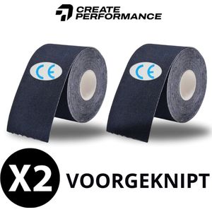 CREATE PERFORMANCE - Kinesiotape - Voorgesneden - Fysio Tape - Sport tape - 2 doosjes - 5 Meter lang - Zwart - Inclusief Tape Tasje