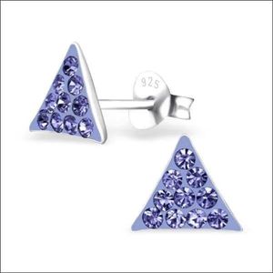 Aramat jewels ® - Zilveren oorbellen driehoek black diamond 925 zilver kristal 8mm x 7mm