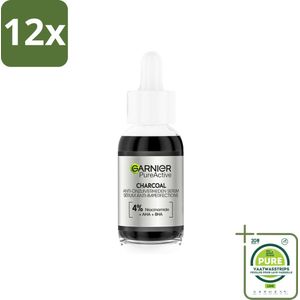 Garnier - PureActive - Serum - AHA + BHA & Charcoal - Tegen Onzuiverheden - 30 ml - Voordeelverpakking - 12 stuks - Garnier PureActive - Serum