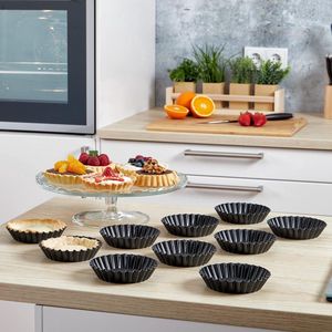 Tartelette vormpjes, 10 x mini-tartelette vormpjes, Ø 11 cm, antiaanbaklaag, bakvormen set, voor mini-fruitbodem, mini-taartjes en mini-taart