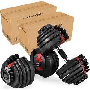 SET VAN 2: Premium Verstelbare Dumbbells 2.5 t/m 24KG - 15 Gewichten per Dumbbell - 24KG per Stuk - Gewichtenset - Dumbells - Dumbbells - Kettlebell - Dumbells set