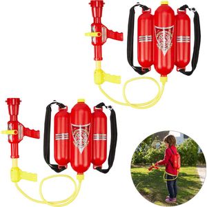 2x waterpistool brandweer kinderen - rugzak - brandweerspuit - rugtank - rood