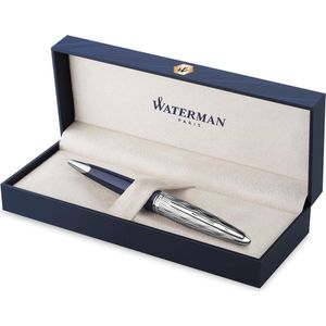 Waterman Carène balpen | Metaal-blauwe lak met palladium detail | Gebeitelde dop | mediumpunt met blauwe inktpatroon | met Geschenkdoos