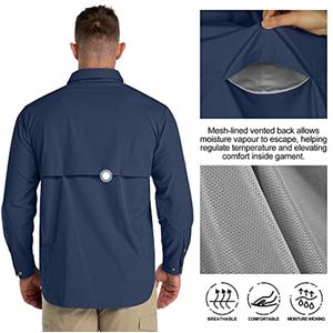 Lange Mouwen Sporthemd voor Heren - UPF50+ UV-Bescherming, Ademend en Sneldrogend Overhemd voor Wandelen en Reizen