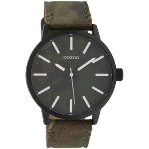 OOZOO Timepieces - Zwarte horloge met camouflage leren band - C10003