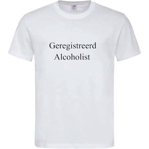 T-shirt Unisex Volwassenen Grappig Tekst ""Geregistreerd Alcoholist"" Op Voorkant | korte mouw | Wit/zwart | maat XXL