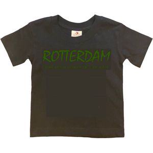 Rotterdam Kinder t-shirt | Rotterdam daar ken ik lekker me eige weze | Verjaardagkado | verjaardag kado | grappig | jarig | Rotterdam | Feyenoord | cadeau | Cadeau | Zwart/groen | Maat 146/152