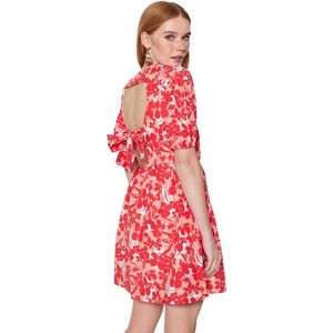 Trendyol Veelkleurige Gebloemde Skater/Riem Met Opening Aan De Achterkant, Mini-Geweven Mini-Jurk Twoss22El2858