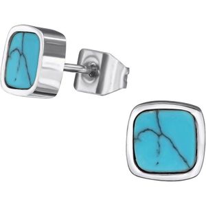 Stalen vierkante oorstekers blauw 6mm