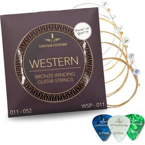 Premium Akoestische Western gitaar snaren - WSP-011 - Gitaarsnaren - Inclusief 3 Celluloid Plectra