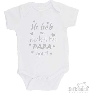 100% katoenen Romper ""Ik heb de leukste papa ooit!"" Vader Vaderdag Jongens Katoen Wit/zilver shiny Maat 62/68